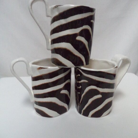 Magenta Other - Studio B by Magenta Zebra animal print ceramic white brown mug cup Set 3